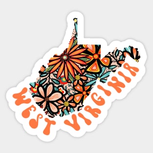 West Virginia State Design | Artist Designed Illustration Featuring West Virginia State Filled With Retro Flowers with Retro Hand-Lettering Sticker